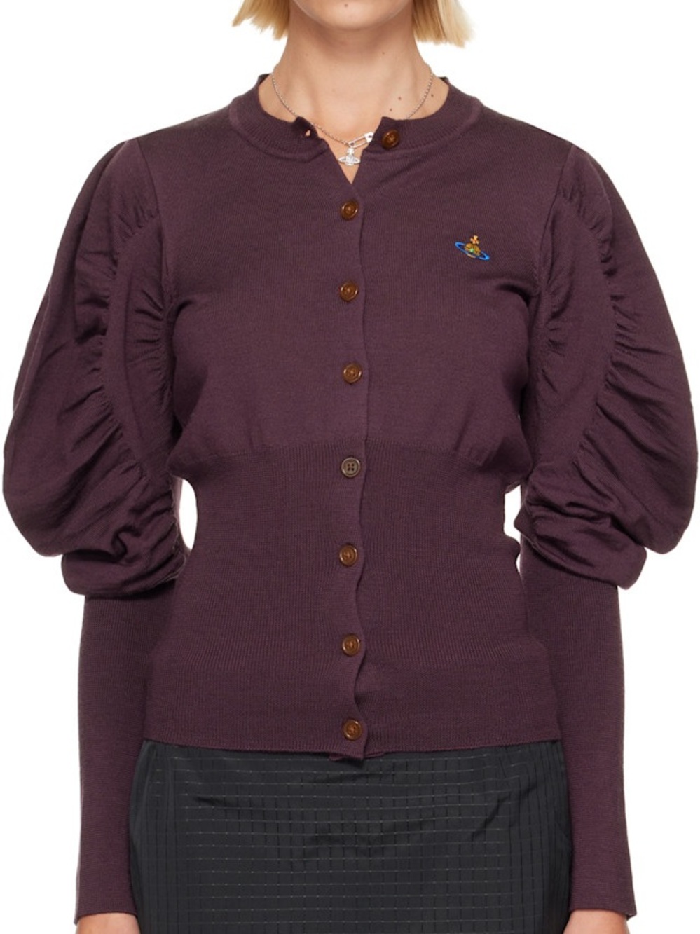 Vivienne Westwood Eli Burgundy Puff-Sleeve Cardigan